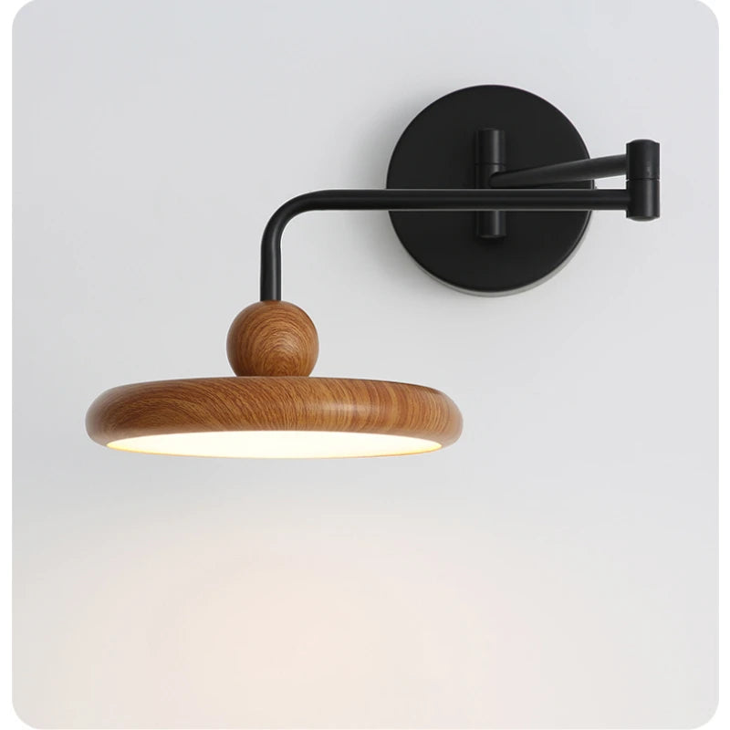 lampe murale bras articulé abatjour rond noir bois clair chrome vert moderne minimaliste