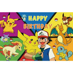 décoration anniversaire enfant pikachu happy birthday fond illustration vinyle poster Jaune Bleu
