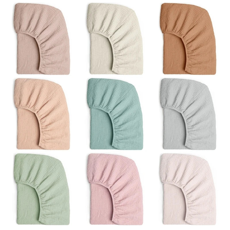 drap housse berceau coton rayures horizontales beige marron clair vert pastel rose pâle gris