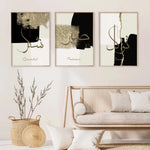affiche murale art abstrait peinture huile toile noir beige doré décoration salon luxe moderne