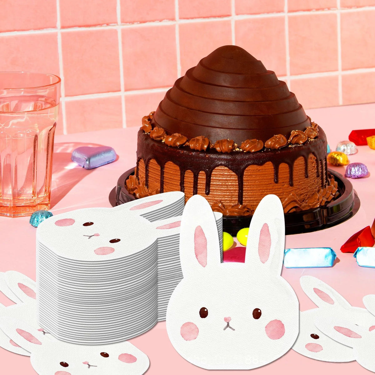 serviettes papier jetables forme lapin pâques printemps enfantins motifs visages lapins aquarelle festiveDecoration