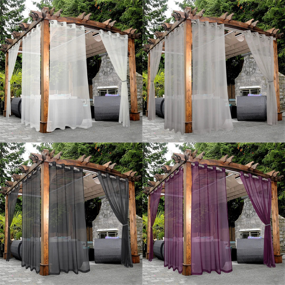Vue d'ensemble d'un porche décoré avec un rideau transparent imperméable