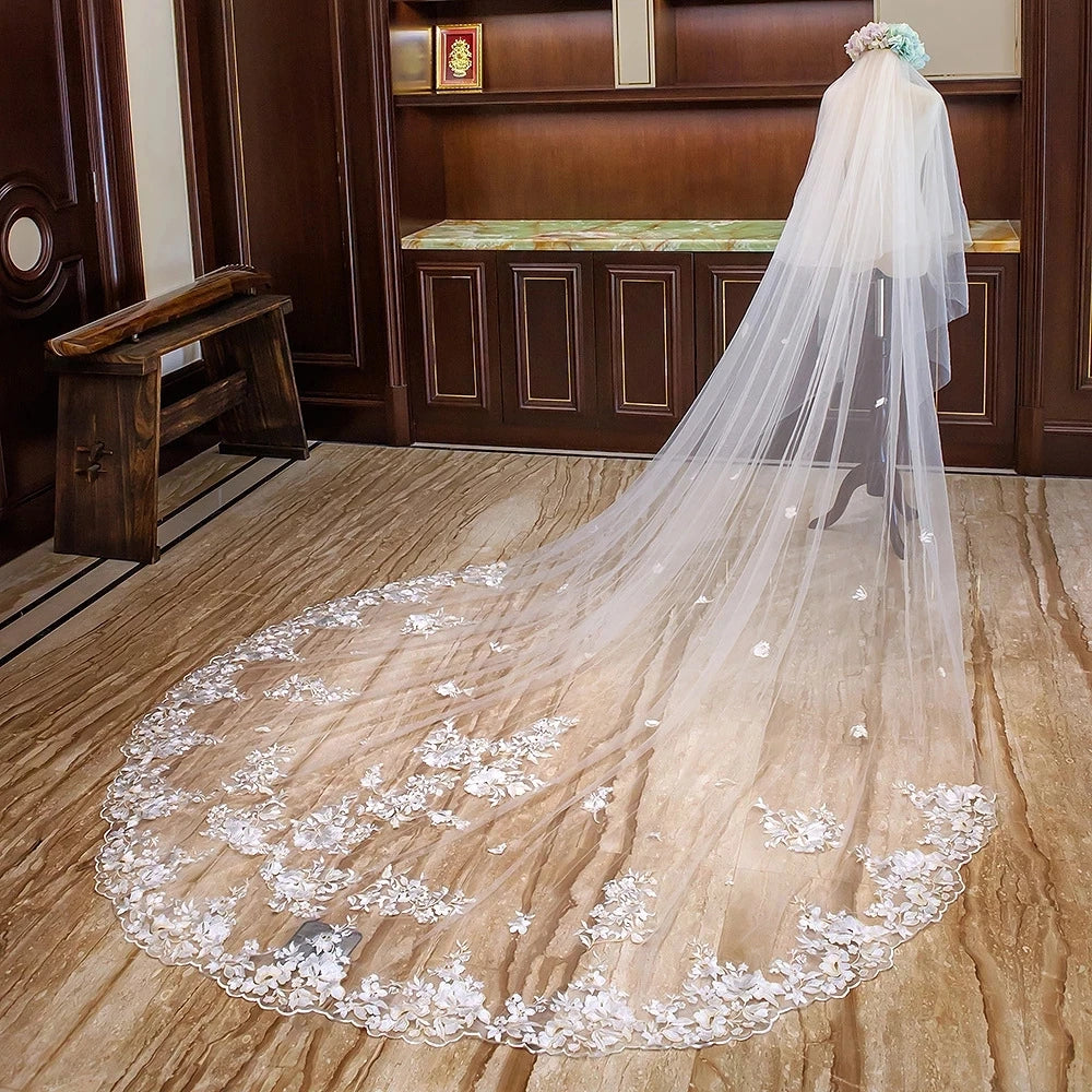 Voile mariée deux couches broderie florale transparente classique clips métalliques blanc femme adultère