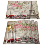 serviettes table imprimées tour eiffel fleurs cerisier moderne rose gris beige