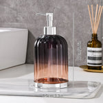 distributeur savon liquide transparent texturé moderne élégant noir bleu rose jaune pompe base dorée
