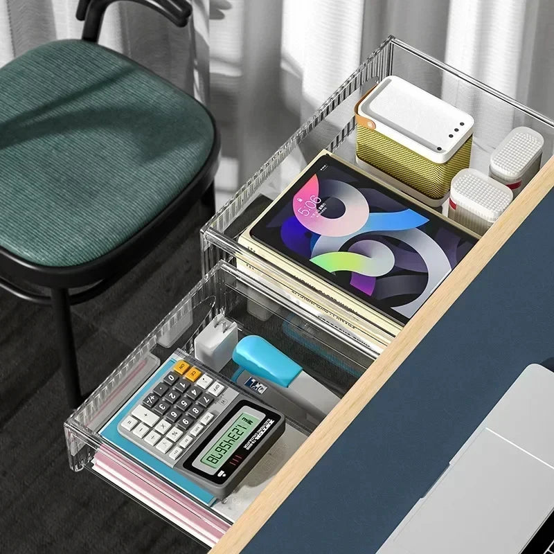 tiroir rangement transparent moderne clips calculatrice lunettes stylos piles cartes