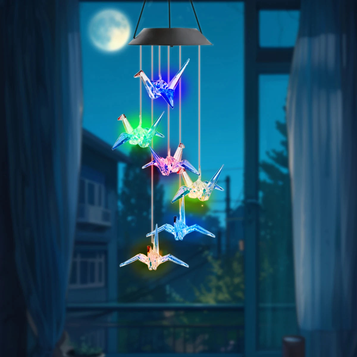 Mobile lumineux solaire multicolore figurines animales deco balcon jardinextérieur led