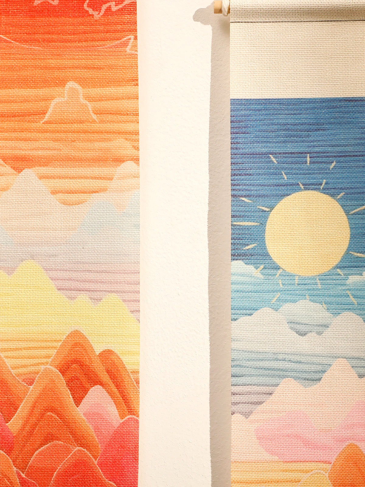 tapisserie murale macramé paysage soleil nuages géométrique bohème moderne salon chambre