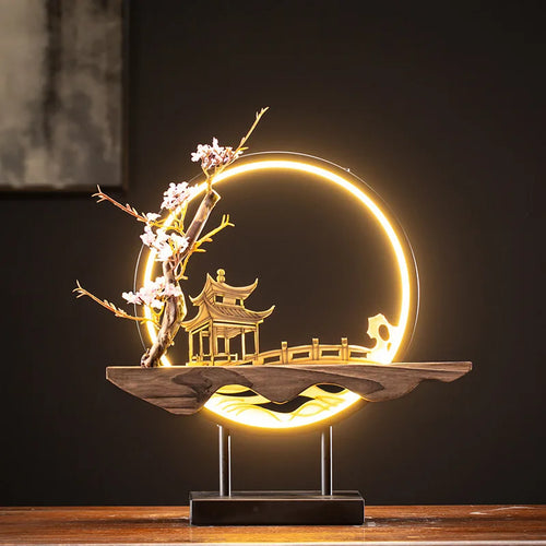 lampe décorative céramique arbre fleurs artificielles figurine femme bougie fumée support métal moderne salon