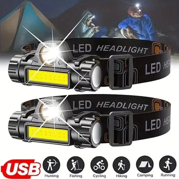 lampe frontale led noire rechargeable bande élastique câble usb jaune orange utilitaire sportive