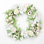 décoration murale couronne florale artificielle rose clair blanc vert rustique