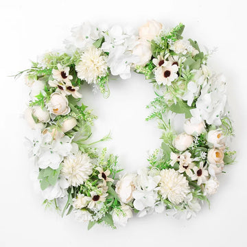 décoration murale couronne florale artificielle rose clair blanc vert rustique