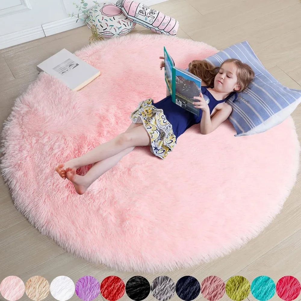 tapis rond moderne doux rose clair blanc multicolore pastel chambre salon decoratif lavable antipoussiere