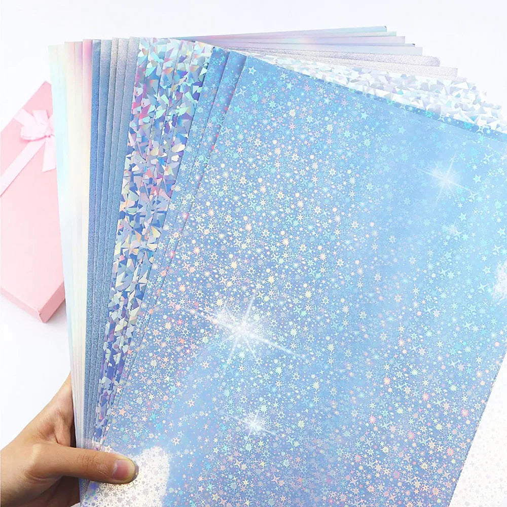 autocollants holographiques papier bleu argent brillants motifs géométriques modernes 10 feuilles