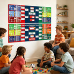 tableau bord football résultats graphique marqueurs autocollants drapeaux rouge bleu vert blanc