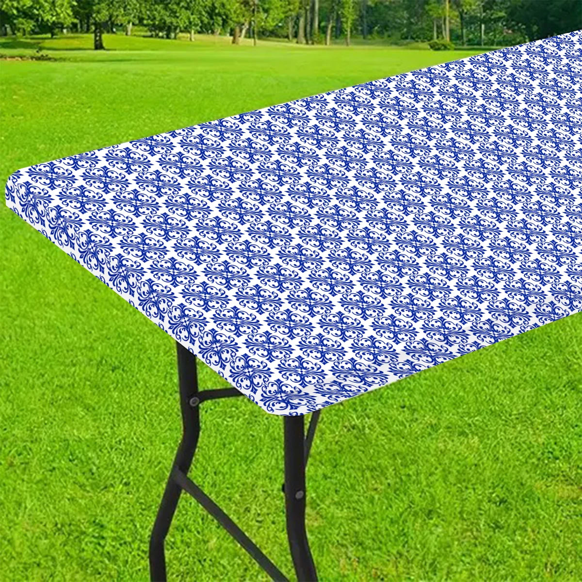 nappe table moderne motif floral bleu jaune beige coton polyester salle manger