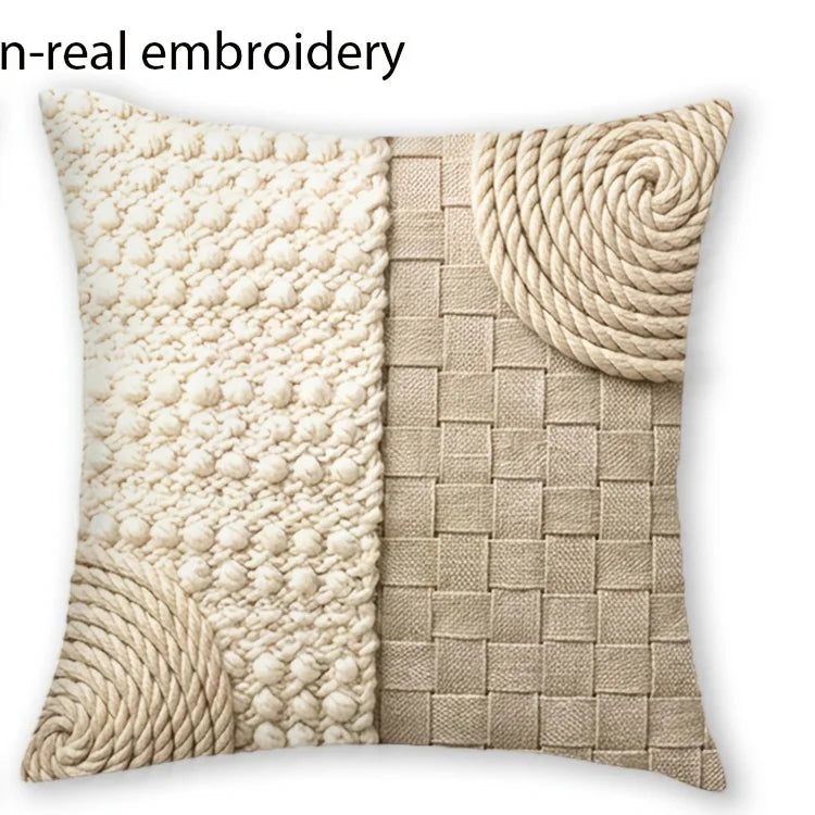 taies d'oreiller boho chic motifs macramé polyester peachskin beige pompons 40x40cm 45x45cm 50x50cm 60x60cm