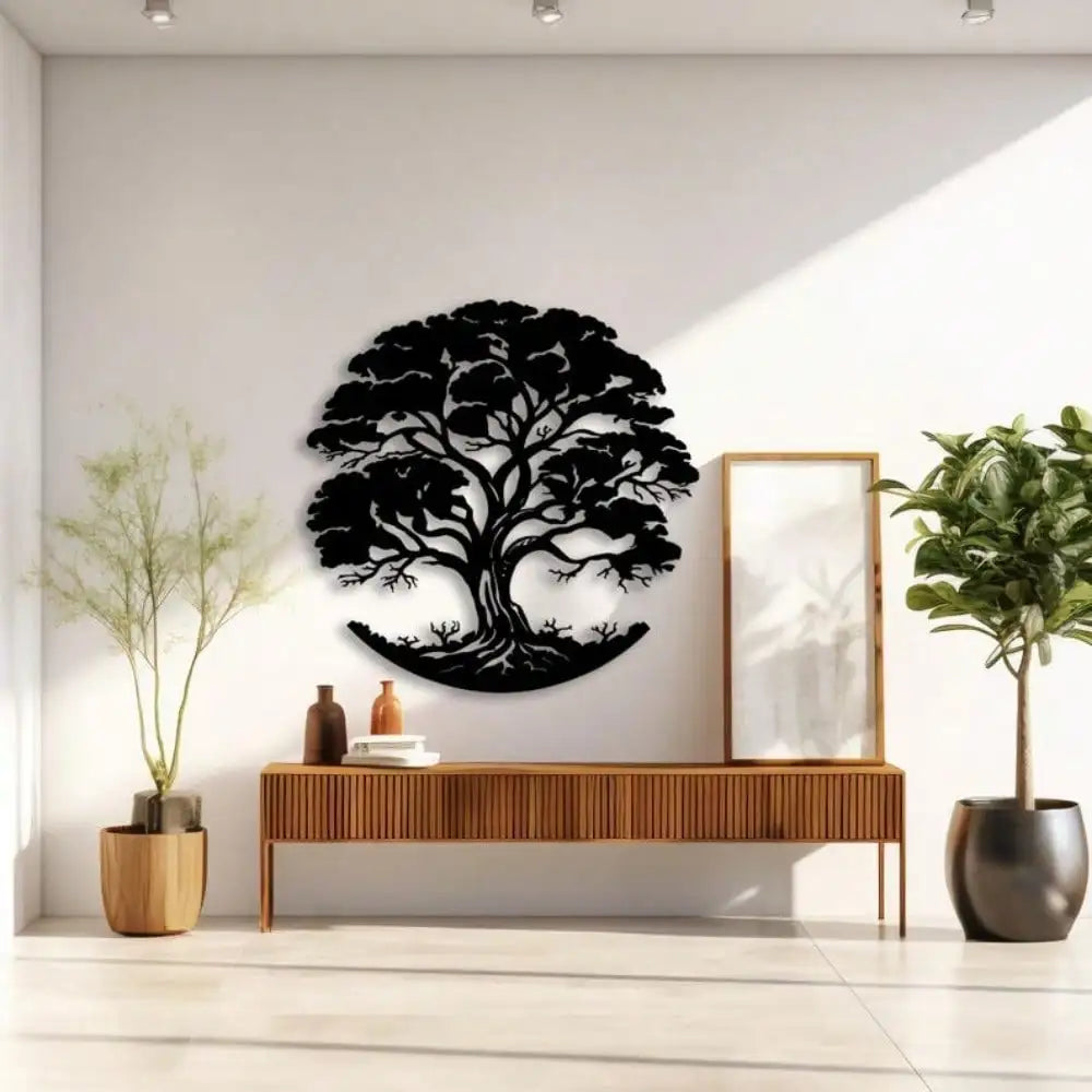 décoration murale sculpture arbre noir branches feuilles contemporain intérieur élégante métal naturelle apaisante fixations