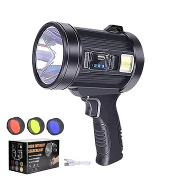 lampe torche led rechargeable projecteur portable lumière intense 30w panneau solaire intégré poignée ergonomique