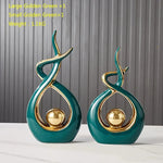 sculptures décoratives abstraites vase sphère noir doré vert émaillées modernes