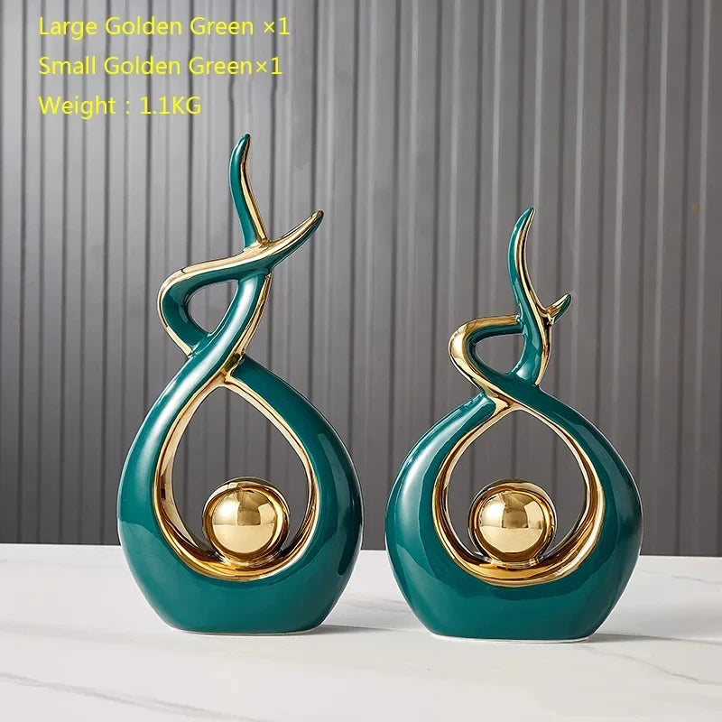 sculptures décoratives abstraites vase sphère noir doré vert émaillées modernes