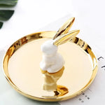 support bijoux moderne lapin or animal décoratif anneaux pendentifs rangement céramique email