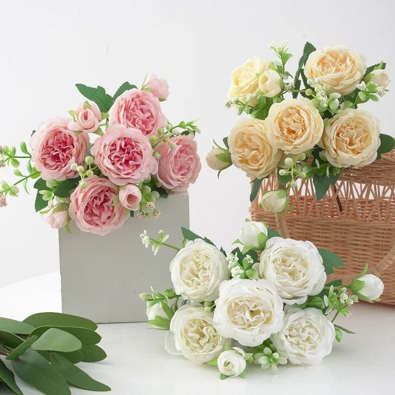 bouquet fleurs artificielles roses pivoines decoration maison mariage anniversaire baby shower intérieur
