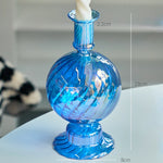 bougeoir moderne verre bleu cobalt texture ondulée décoration intérieure vase support blanc bougie blanche