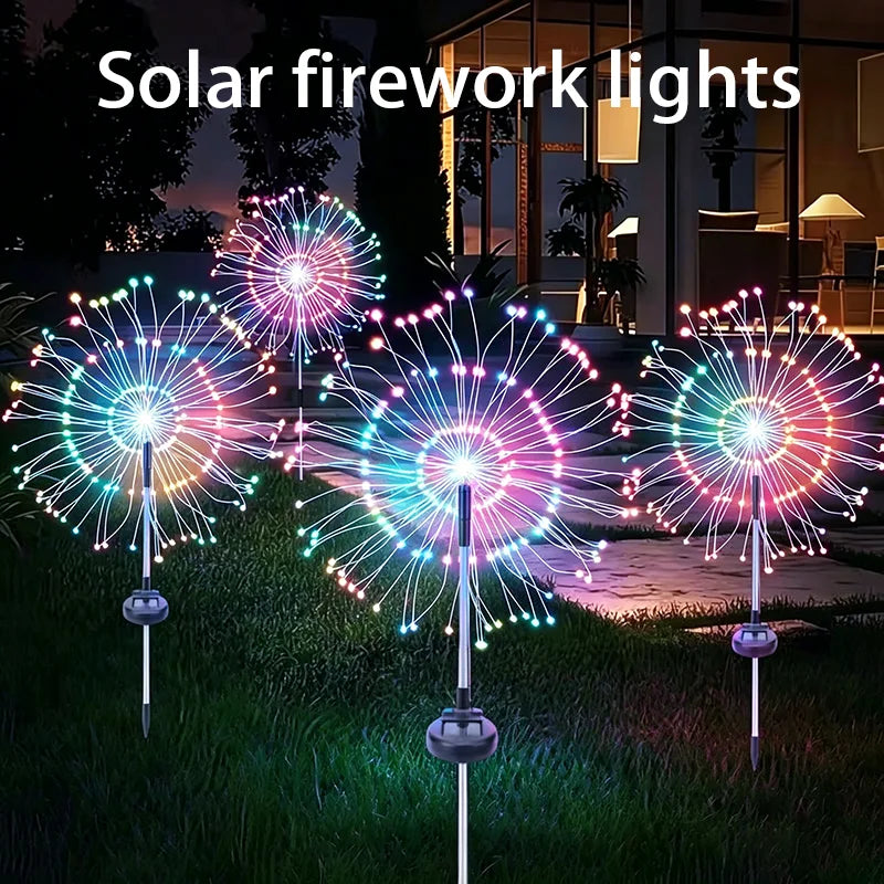 lumières solaires feux d'artifice multicolores modernes extérieures détecteur mouvement led autonomes festive vacances