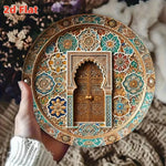 plaque décorative or vert bleu marron ornements floraux géométriques art marocain artisanal aluminium classique