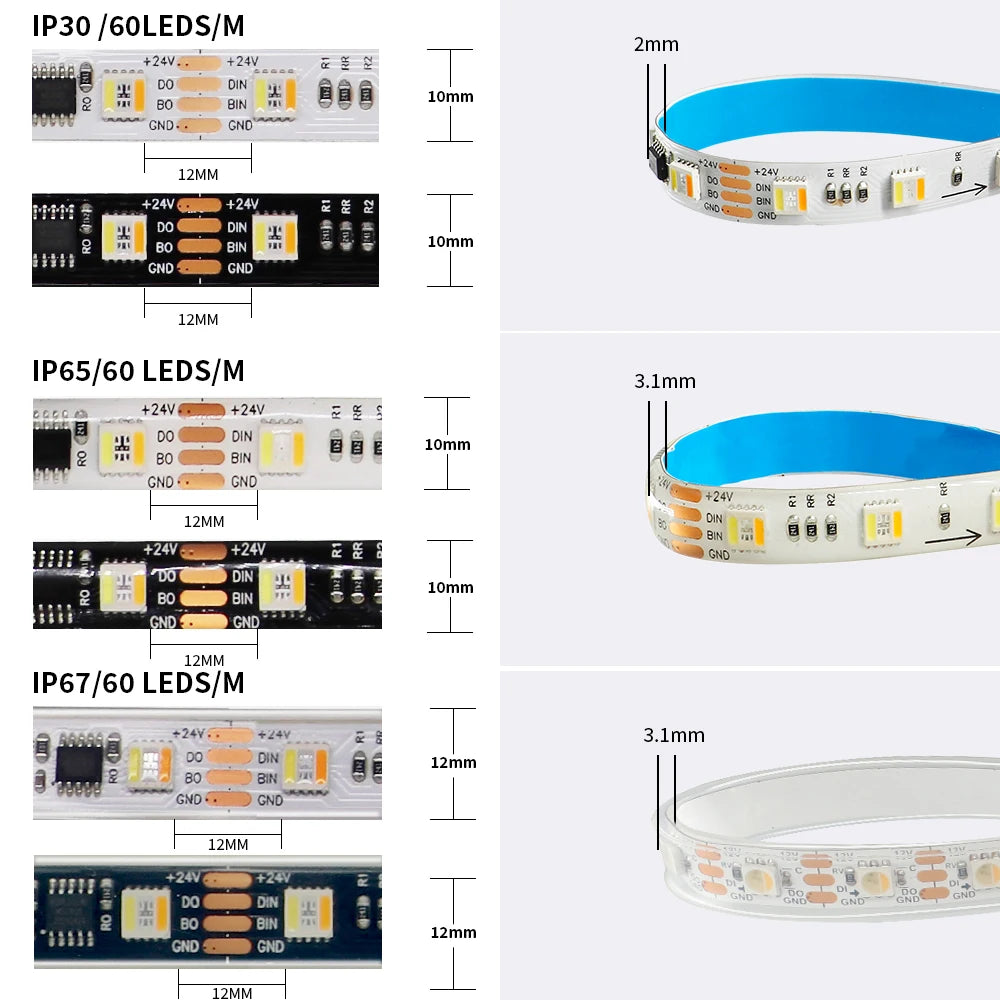 ruban led 60 led bleu noir adhésif moderne ip30 ip65 ip67 12v 24v