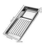 plateau acier inoxydable argenté rainuré instruments manucure professionnel storage tray cosmetic organizer
