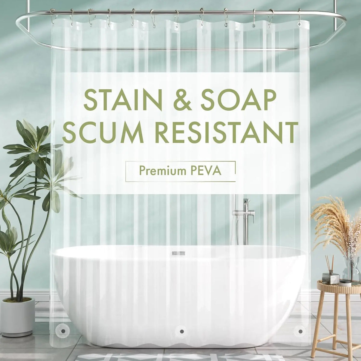 rideau douche transparent rayures verticales moderne aimants lestés imperméable résistant taches anneaux métalliques 80x180cm