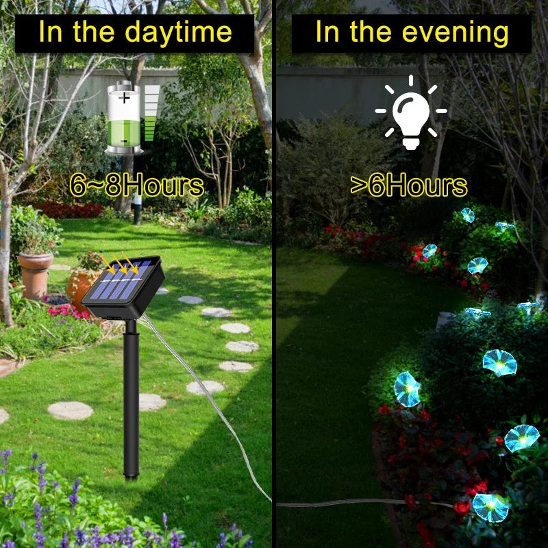 guirlande lumineuse solaire moderne 10 led bleu clair fleurs artificielles piquet autoinstallationextérieur