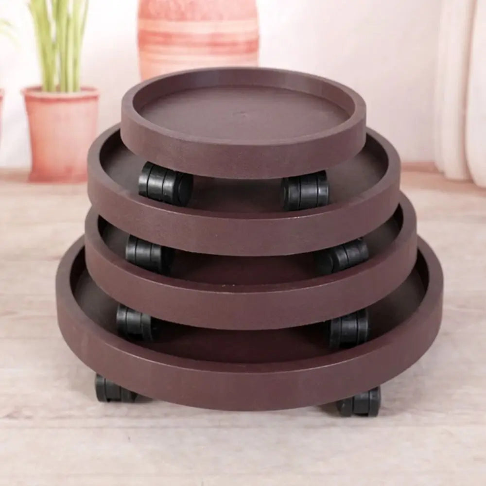 plateau roulettes 360° marron gris blanc moderne pot fleurs rotationnelle