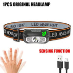 lampe frontale rechargeable led ipx4 camping pêche ceinture ajustable sensor switch noir jaune
