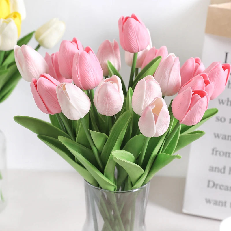 bouquet fleurs artificielles tulipes roses blanches jaunes décoration maison mariage intérieur vase jardin moderne