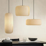 suspension lumineuse moderne soie beige clair rayures horizontales opacité chaînes noires 4200K 3000K 6500K