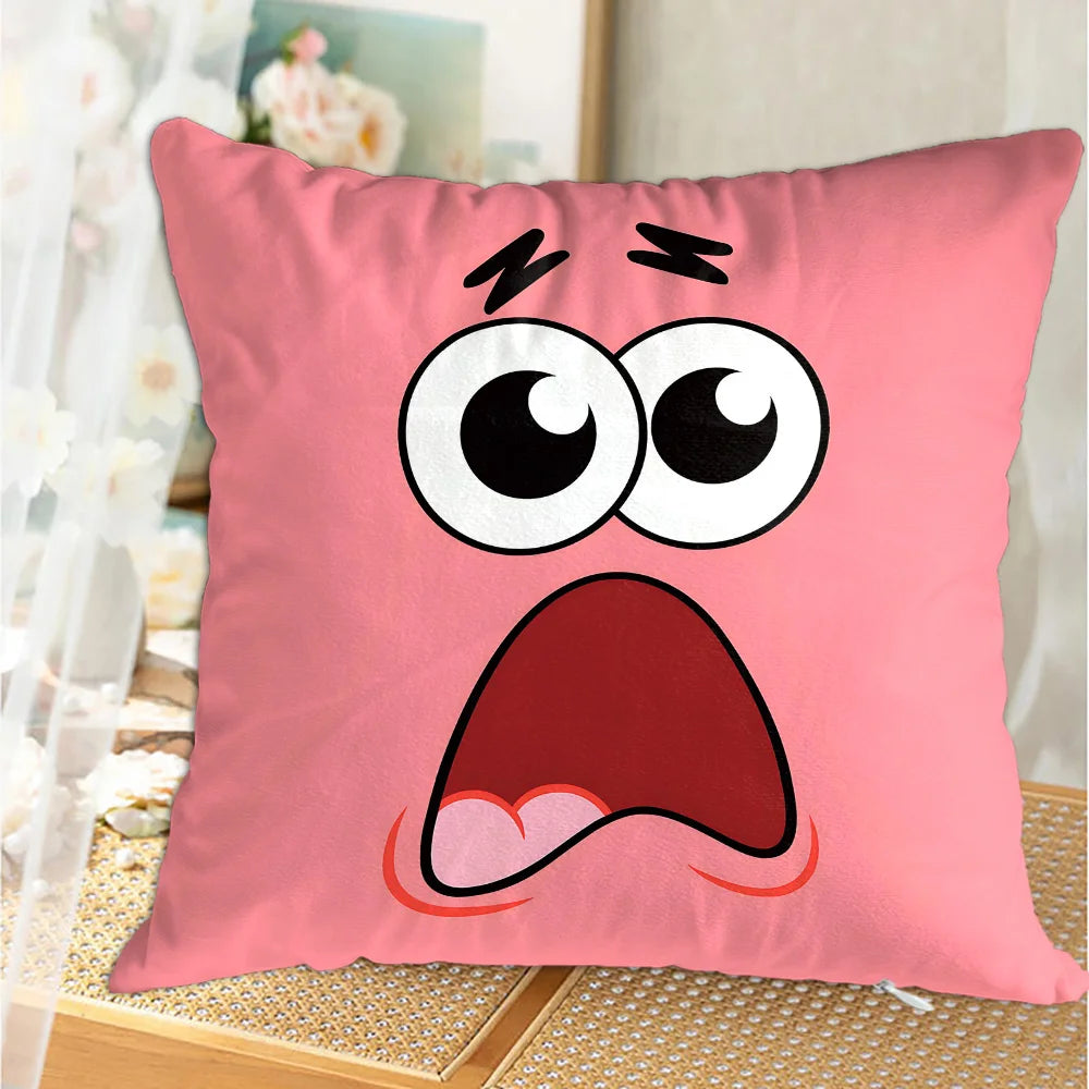 housse coussin carré jaune motif spongebob patrick star décoration salon lit fauteuil enfant cartoon