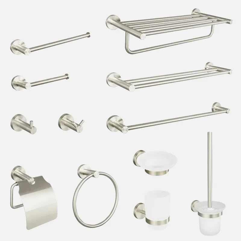 accessoires salle bain acier inoxydable finition brossée moderne porte serviettes porte rouleau papier toilette