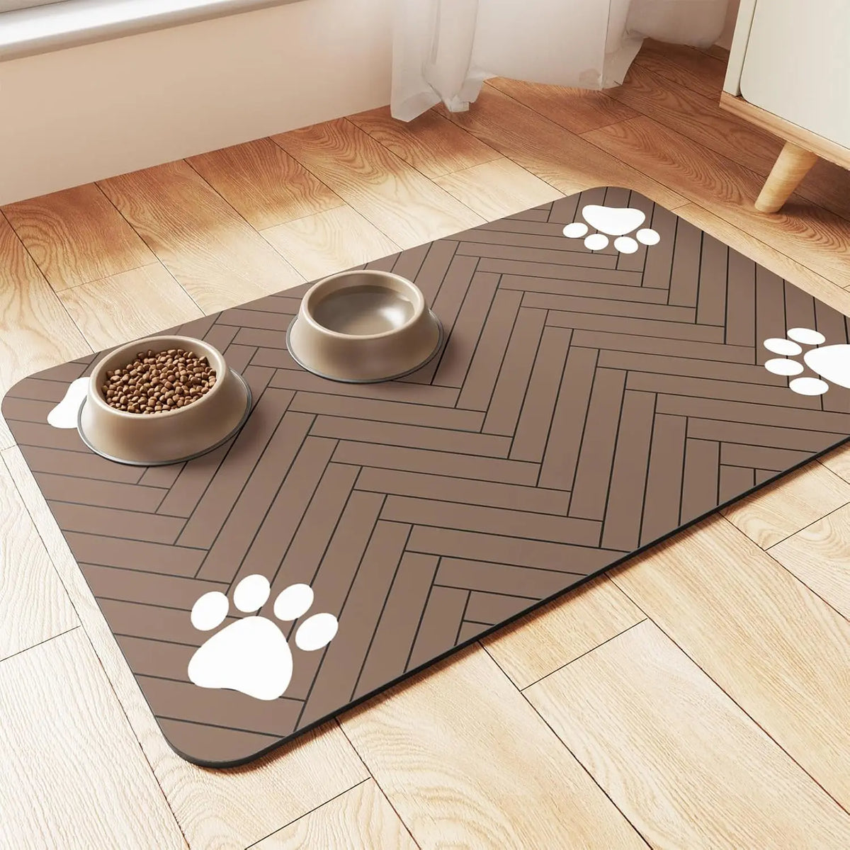 tapis absorbant animal moderne rayures gris adhésif bols céramique 30x40cm
