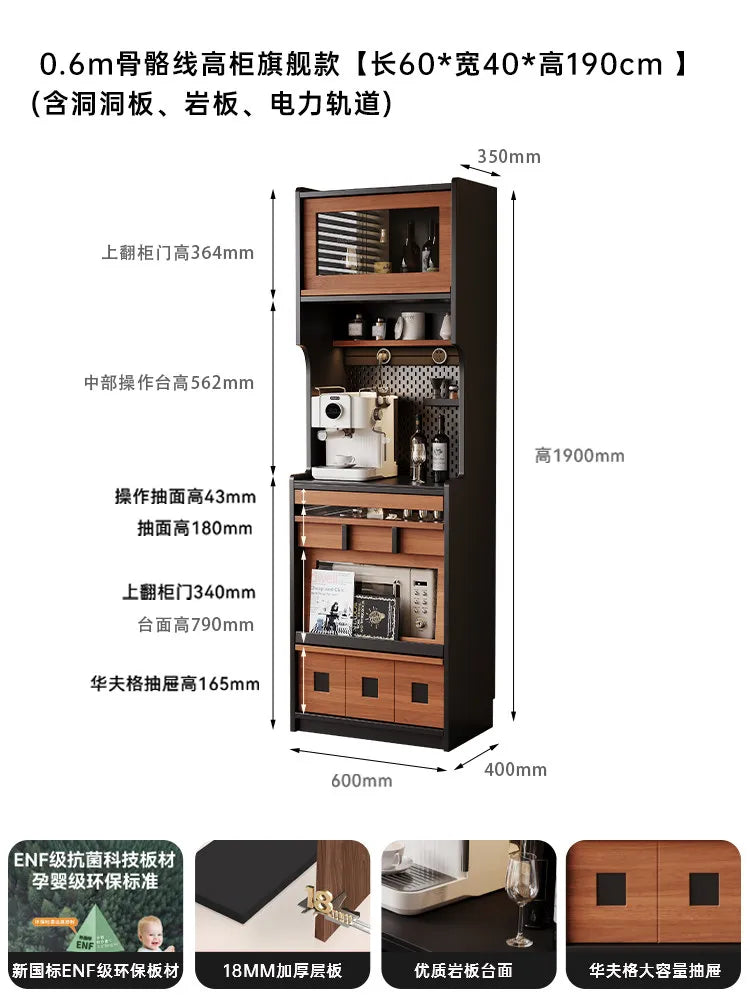 meuble rangement multifonction moderne noir bois naturel salon entrée vitrine assiettes tasses bouteilles vin