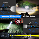 lampe torche tactique noire 2000 lumens 30w 1500m étanche ipx6 zoom led rechargeable usb