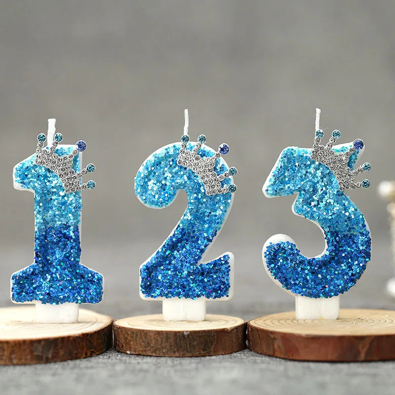 bougies chiffre pailletées bleu clair bleu foncé anniversaire décoration festive números personnalisables