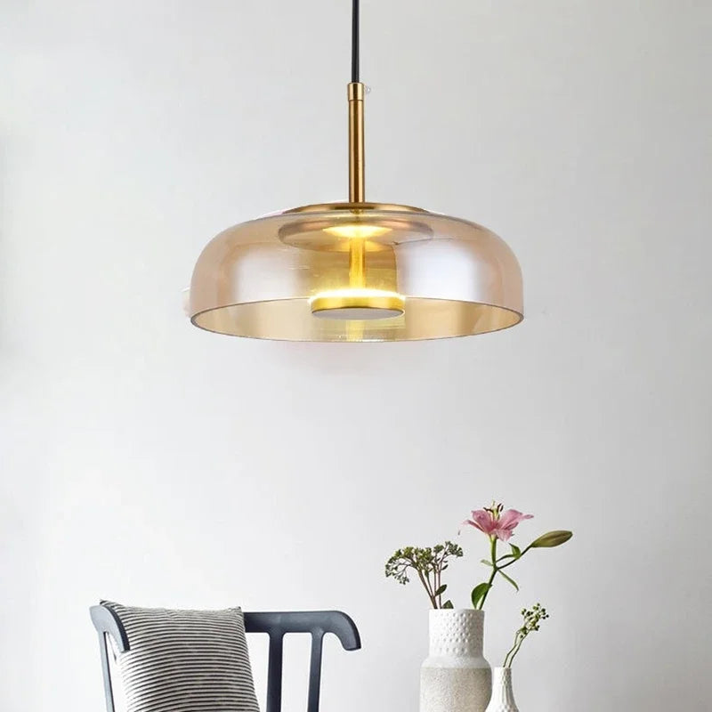 luminaire suspendu led moderne transparent doré bronze gris blanc minimaliste chambre salon