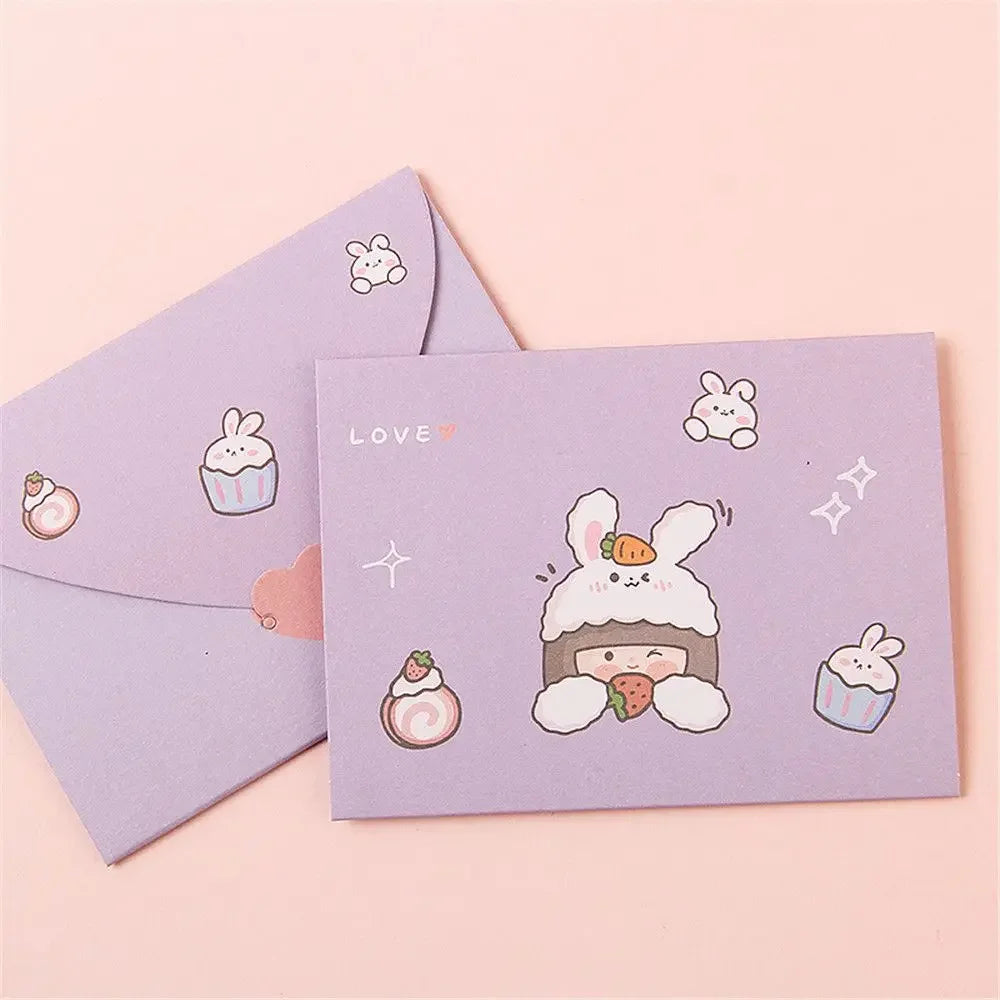 cartes postales anniversaire ours lapin dessins animés bleu rose violet mignon cartoon
