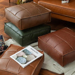pouf carré cuir marron clair marron foncé vert olive moderne vintage