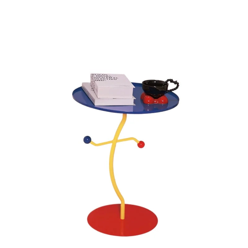 table basse moderne métal couleur bleue jaune rouge artistique salon
