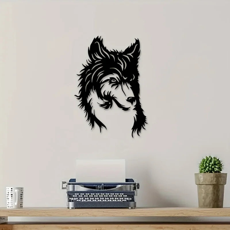 sticker mural tête loup moderne graphique adhésif noir