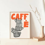 impression toile caffè tasses empilées graphique moderne abstraite mur decoration beige orange noir blanc